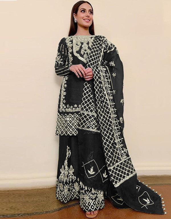 Black Organza Silk Palazzo Salwar Suit