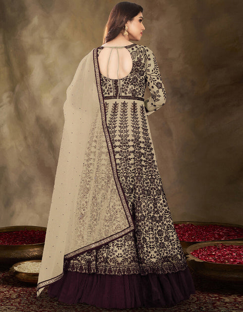 Light Yellow Net Anarkali Salwar Suit Closure View