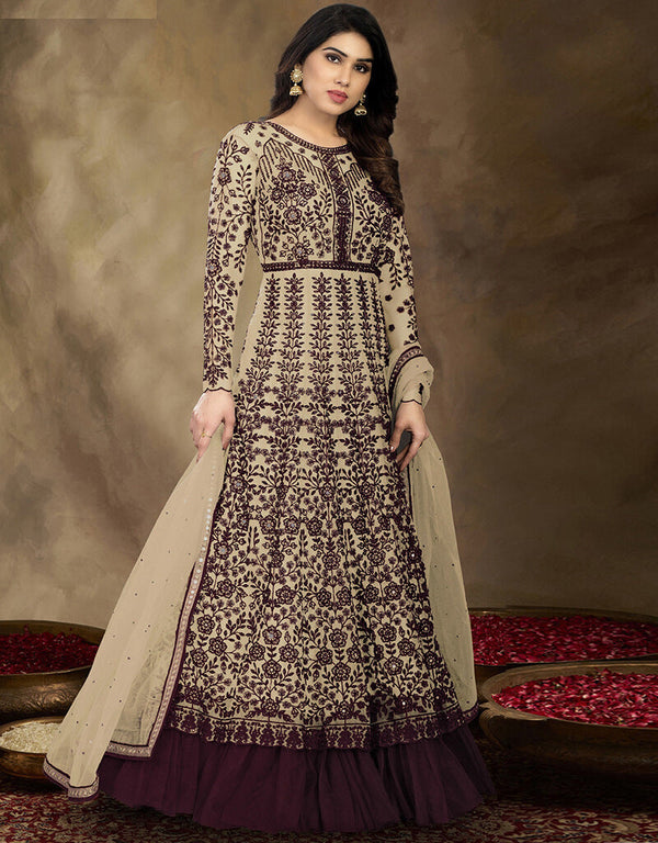 Light Yellow Net Anarkali Salwar Suit