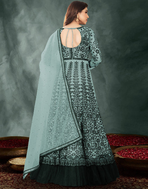 Sea Green Net Anarkali Salwar Suit Closure View