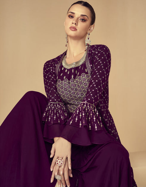 Wine Faux Georgette Anarkali Salwar Suit Closure View