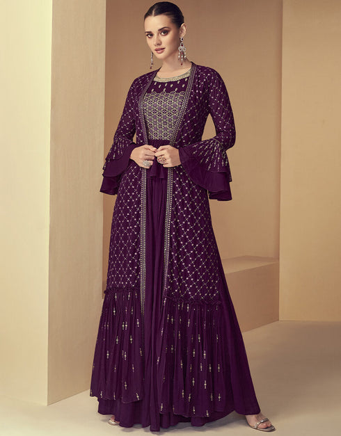 Wine Faux Georgette Anarkali Salwar Suit