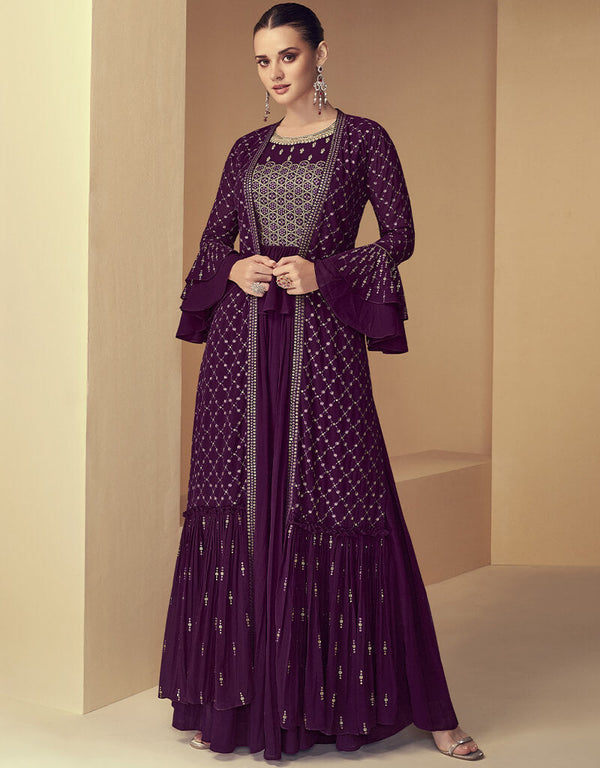 Wine Faux Georgette Anarkali Salwar Suit