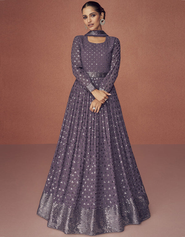Purple Faux Georgette Anarkali Salwar Suit
