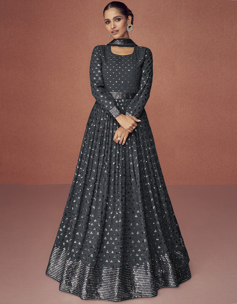 Black Faux Georgette Anarkali Salwar Suit