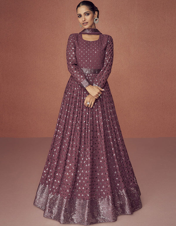 Mauve Faux Georgette Anarkali Salwar Suit