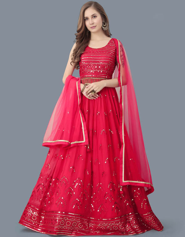 Red Ribbon Gown style Gown Full-Stitched Designer Gown Salwar Kameez in Heavy Sequins Embroidery & Lace Work