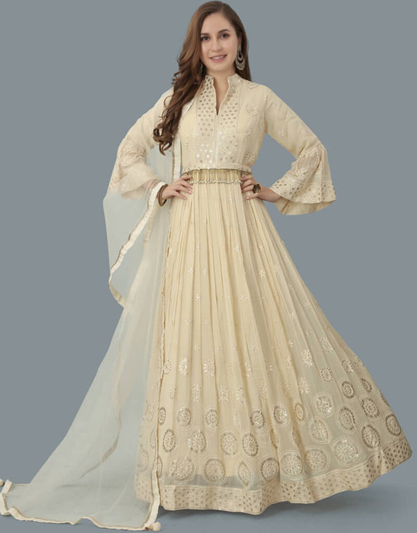 Heathered Grey Gown style Gown Full-Stitched Designer Gown Salwar Kameez in Heavy Sequins Embroidery & Lace Work