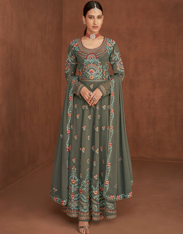 Real Georgette Grey Suit Suit Sharara Bottom