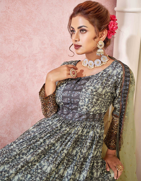 Black Dola Silk Anarkali Suit Back View