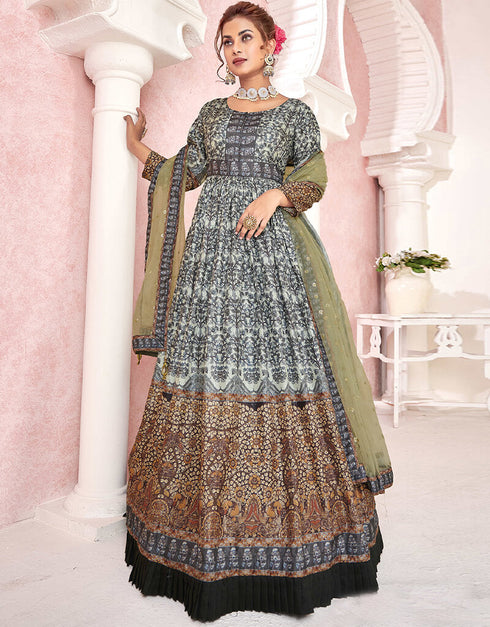 Black Dola Silk Anarkali Suit