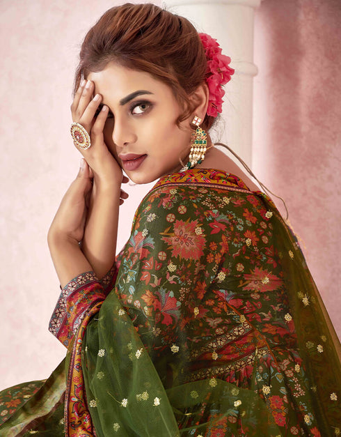 Mahendi Dola Silk Anarkali Suit Back View
