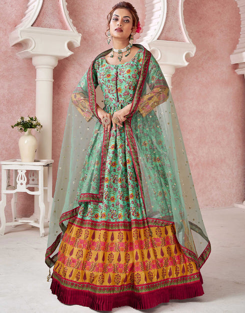 Green Dola Silk Anarkali Suit