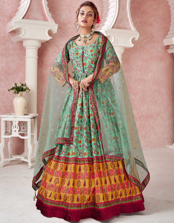 Green Dola Silk Anarkali Suit
