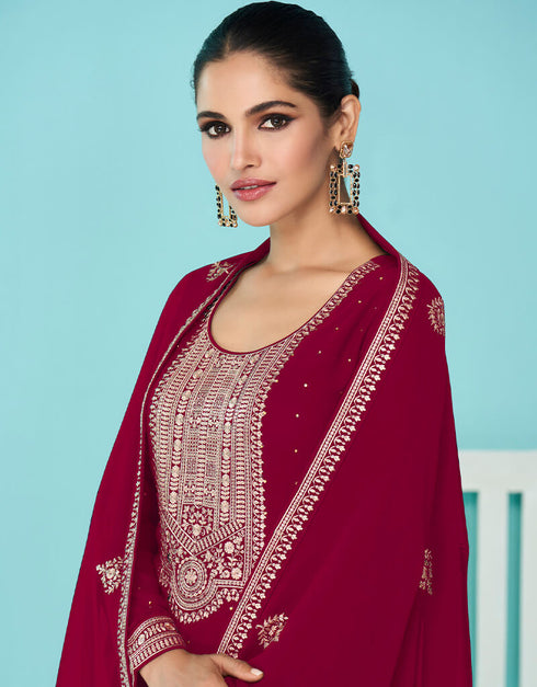 Pink Fox Georgette Palazzo Salwar Suit Closure View