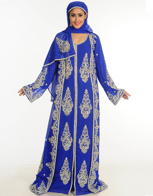 Trendy Blue Georgette Hand Embroidery Party Wear Kaftan