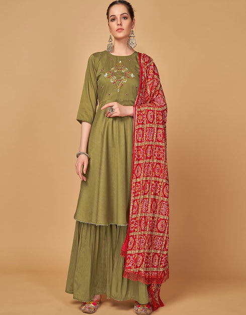 Lord Silk Mehendi Suit Suit Sharara Bottom