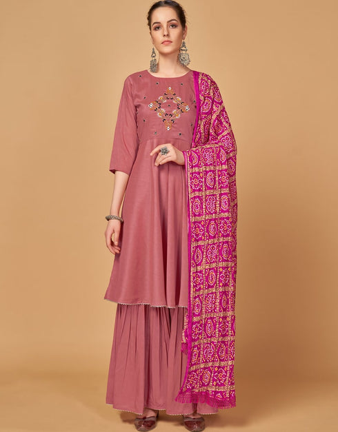 Lord Silk Dusty Pink Suit Suit Sharara Bottom