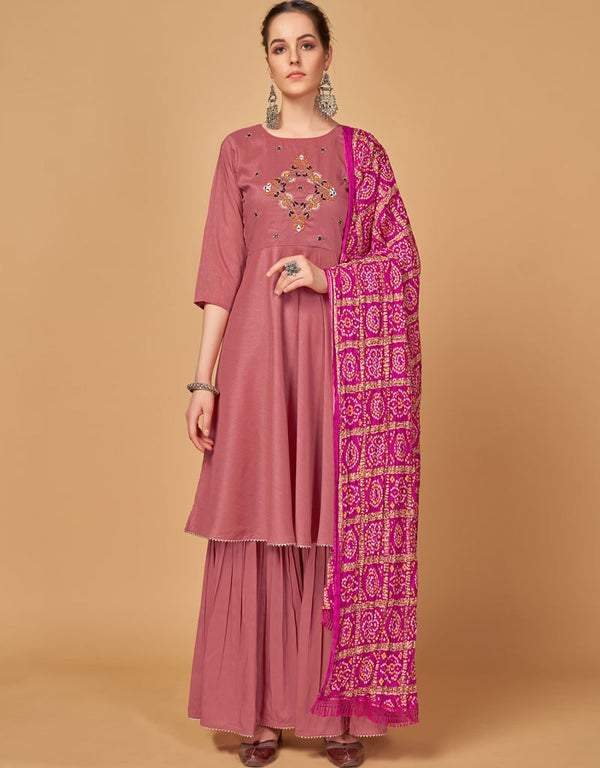 Lord Silk Dusty Pink Suit Suit Sharara Bottom