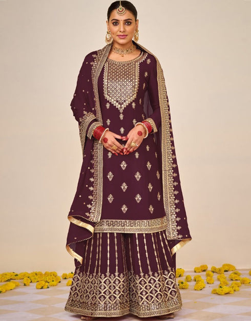 Wine Fox Georgette Palazzo Salwar Suit