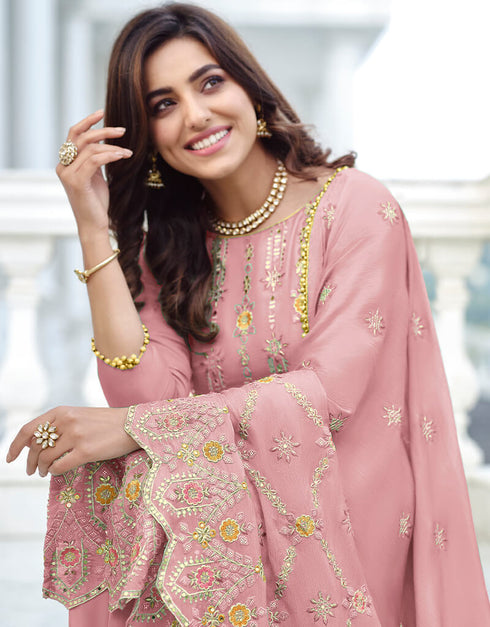Pink Fox Georgette Palazzo Salwar Suit Closure View