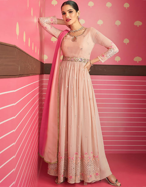 Peach Fox Georgette Anarkali Salwar Suit