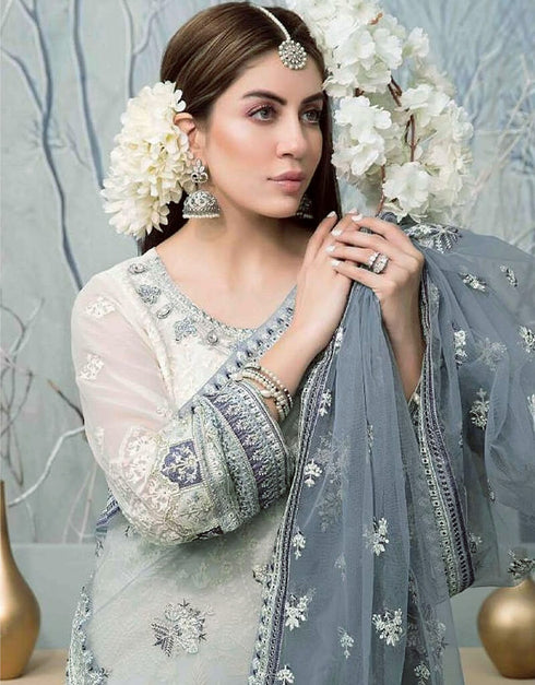 White Fox Georgette Pant Salwar Suit Closure View