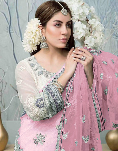 White Fox Georgette Pant Salwar Suit Closure View