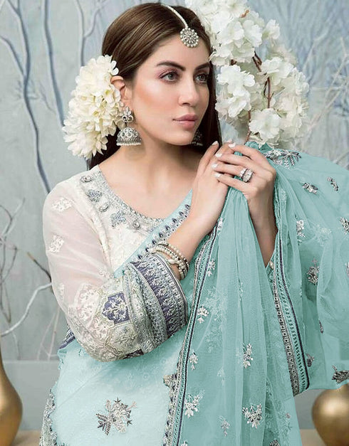 White Fox Georgette Pant Salwar Suit Closure View