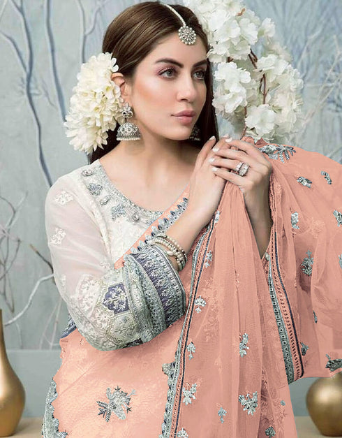 White Fox Georgette Pant Salwar Suit Closure View