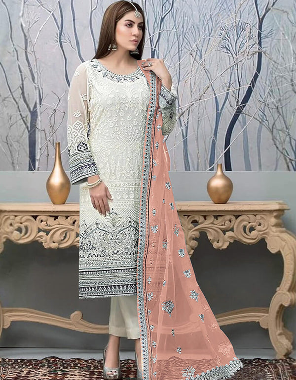 White Fox Georgette Pant Salwar Suit