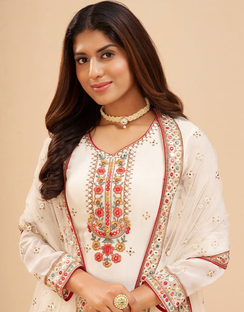 Cream Fox Georgette Sharara Salwar Suit Closure View