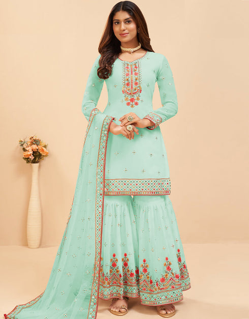 Sky Fox Georgette Sharara Salwar Suit