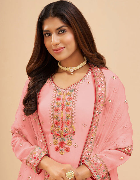 Pink Fox Georgette Sharara Salwar Suit Closure View
