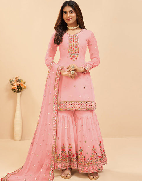 Pink Fox Georgette Sharara Salwar Suit