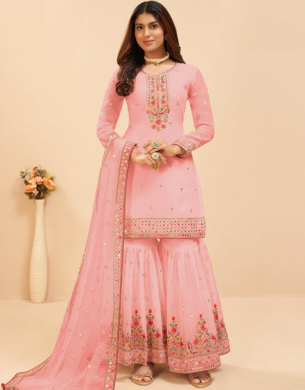 Pink Fox Georgette Sharara Salwar Suit