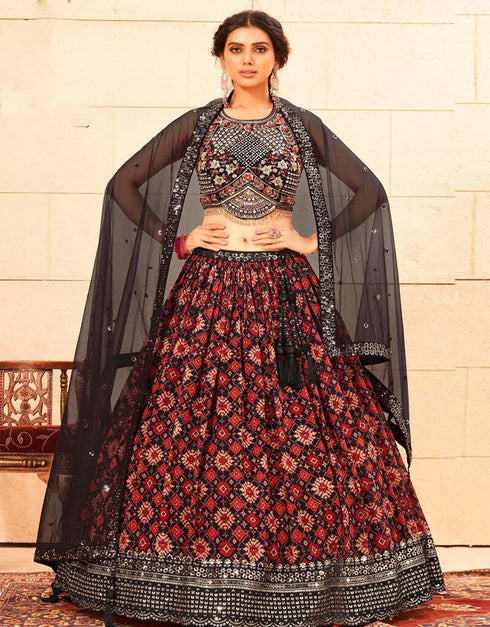 Tuscan Red Lehenga style Suit Stitched Lehenga Choli Salwar Kameez in Sequins Embroidery, Mirror, Cut-Dana & Lace Work