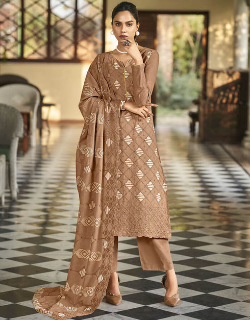 Brandy Rose Pant style Straight Pure Cambric Salwar Kameez in Embroidery, Print & Lace Work
