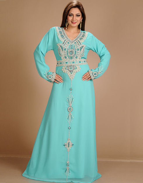 Modern Sky Blue Georgette Hand Embroidery Party Wear Kaftan