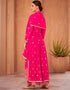 Pink Red Palazzo style Anarkali Semi-Stitched Designer Salwar Kameez Salwar Kameez in Sequins Embroidery & Lace Work Closure View