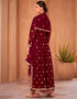 Wine Red Palazzo style Anarkali Semi-Stitched Designer Salwar Kameez Salwar Kameez in Sequins Embroidery & Lace Work Closure View