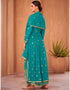Teal Blue Palazzo style Anarkali Semi-Stitched Designer Salwar Kameez Salwar Kameez in Sequins Embroidery & Lace Work Closure View