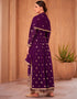 Grape Purple Palazzo style Anarkali Semi-Stitched Designer Salwar Kameez Salwar Kameez in Sequins Embroidery & Lace Work Closure View