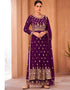 Grape Purple Palazzo style Anarkali Semi-Stitched Designer Salwar Kameez Salwar Kameez in Sequins Embroidery & Lace Work
