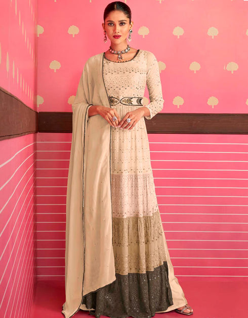 Mandys Pink Pant style Anarkali Faux Georgette Salwar Kameez in Sequins Embroidery & Lace Work