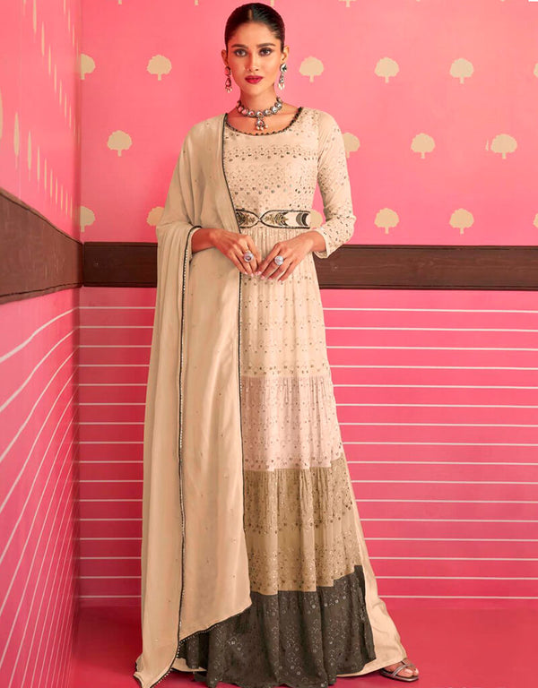 Mandys Pink Pant style Anarkali Faux Georgette Salwar Kameez in Sequins Embroidery & Lace Work
