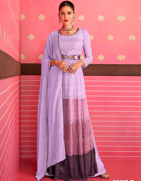 Pink Pearl Pant style Anarkali Faux Georgette Salwar Kameez in Sequins Embroidery & Lace Work