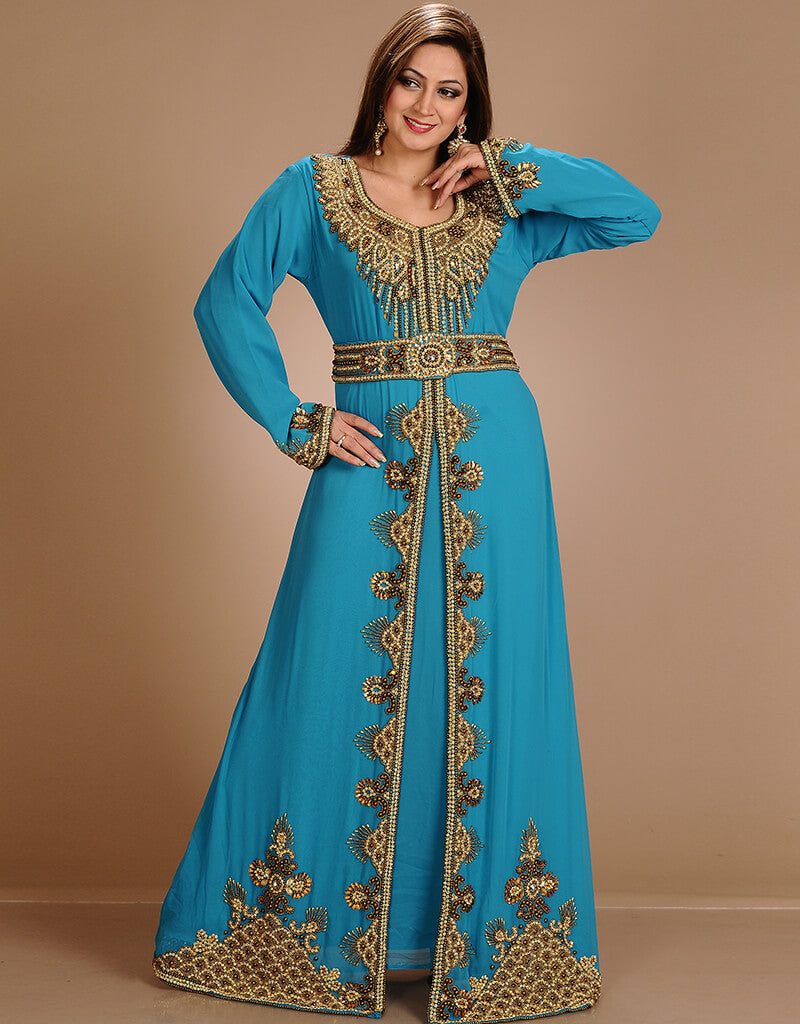 Arabic Red Georgette Hand Zari Embroidery Kaftan
