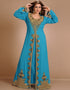 Dubai Firozi Blue Georgette Hand Embroidery Party Wear Kaftan