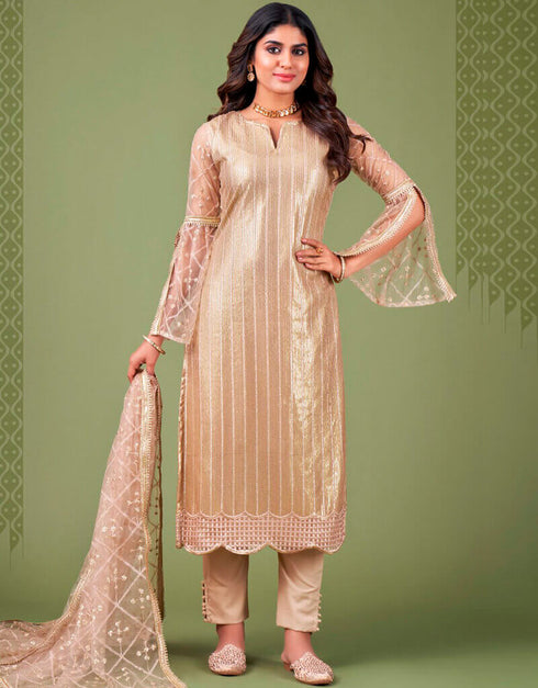 Mandys Pink Pant style Straight Butterfly Net Salwar Kameez in Embroidery, Sequins & Lace Work